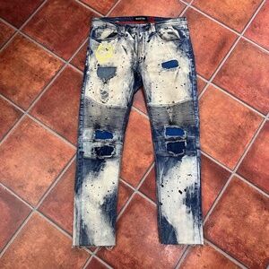 Makobi Distressed Paint Splatter Biker Style Moto Jeans Size 34X32